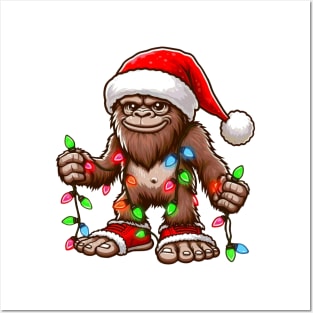 Bigfoot Santa Christmas Tree Lights Posters and Art